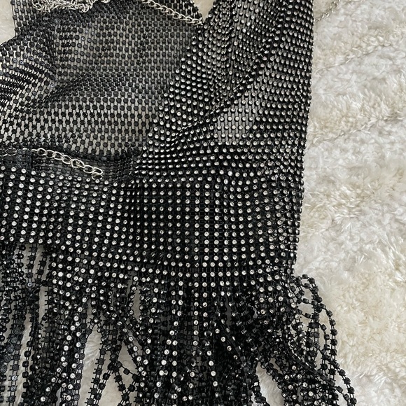 Handmade Bling Rhinestone Fishnet See Through Mesh Tassel Bra - Picture 10 of 12